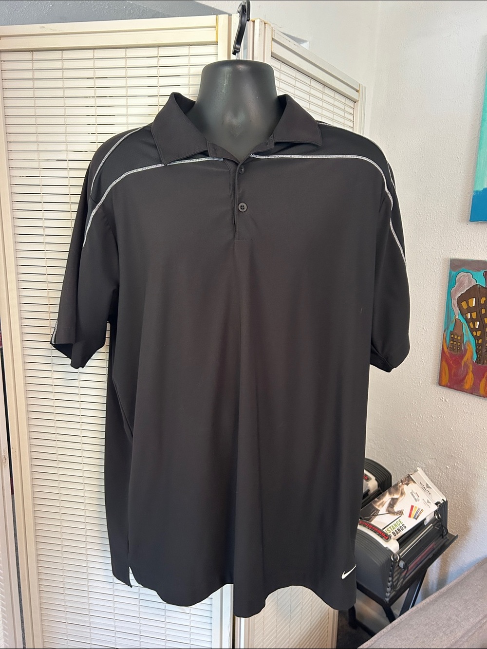 Nike Men's Black Polo with Silver Trim